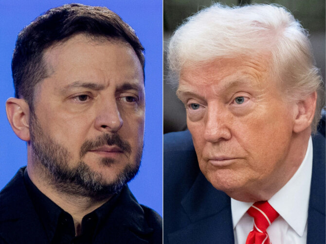 Volodymyras Zelenskis ir Donaldas Trumpas / TETIANA DZHAFAROVA SAUL LOEB / AFP