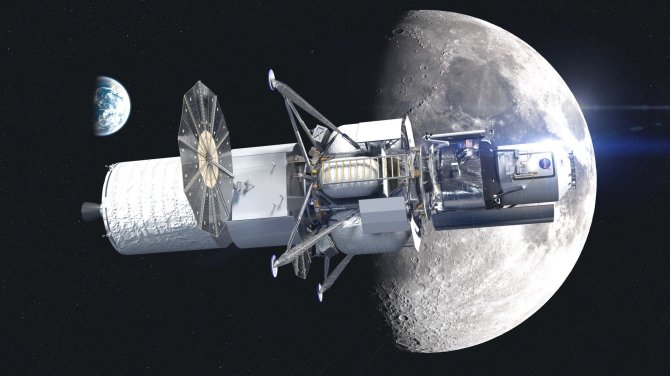 „Scanpix“ nuotr./Taip galėtų atrodyti „Blue Origin“ erdvėlaivio, gabenančio įgulą į Mėnulį, projektas