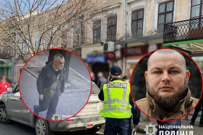 Ukrainos nacionalinės policijos ir soc. tinklų nuotr./Įtariamas šaulys ir nušautasis Demjanas Hanulas