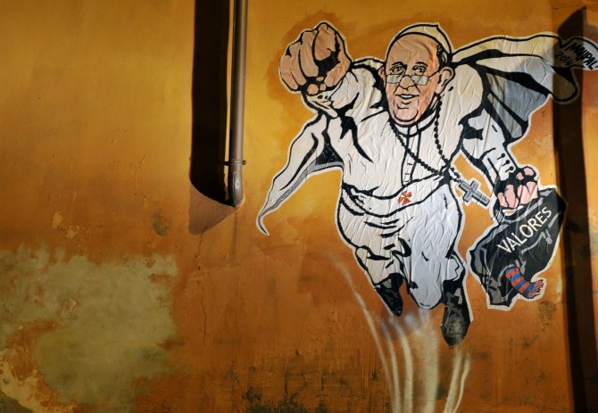 AFP/„Scanpix“ nuotr./Ant sienos nupiešas Popiežius Pranciškus