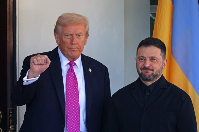 Donaldas Trumpas ir  Volodymyras Zelenskis  / TOM BRENNER / AFP