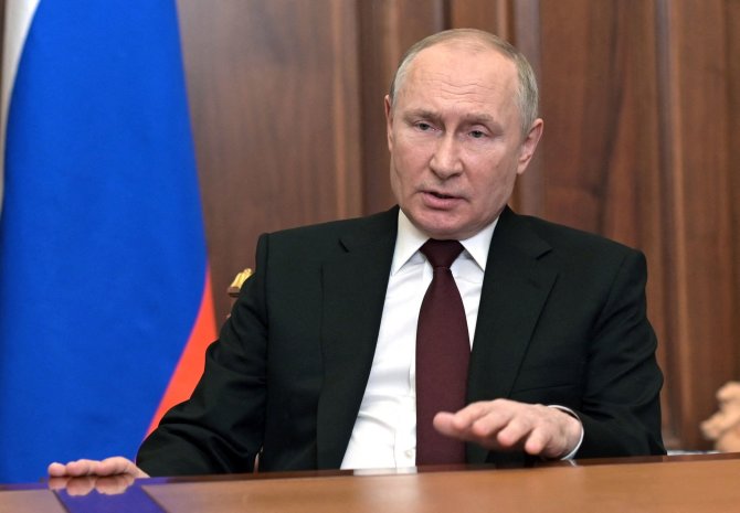 AFP/„Scanpix“ nuotr./Vladimiras Putinas sako kalbą