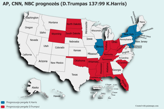 15min/AP, CNN, NBC prognozės (D.Trumpas 137:99 K.Harris)