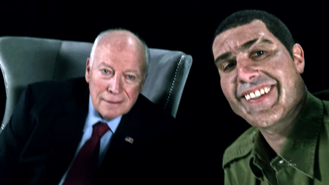 „Scanpix“/AP nuotr./Buvęs JAV viceprezidentas Dickas Cheney ir Sacha Baronas Cohenas TV šou „Who Is America?“