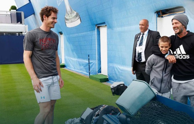 „Scanpix“ nuotr./Andy Murray treniruotė su Romeu Beckhamu