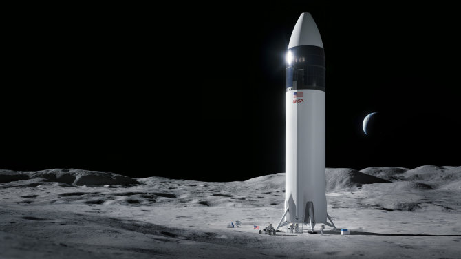 „Scanpix“/AP nuotr./Taip „SpaceX“ inžinieriai įsivaizduoja nusileidimą Mėnulyje.