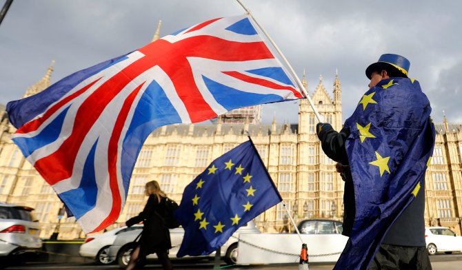 AFP/„Scanpix“ nuotr./Protestuotojas prieš „Brexit“