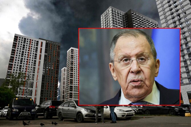 ZumaPress/AFP/Scanpix/Sergejus Lavrovas ir Ukrainos dronų ataka Maskvoje
