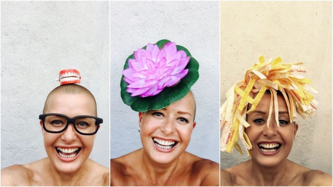 „Scanpix“/„Caters News Agency“ nuotr./Vėžiu serganti moteris kasdien fotografuojasi su nuotaikingomis kepuraitėmis