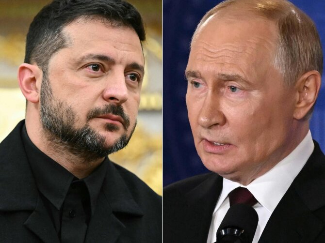 Volodymyras Zelenskis ir Vladimiras Putinas / MANDEL NGAN ANDREW CABALLERO-REYNOLDS / AFP