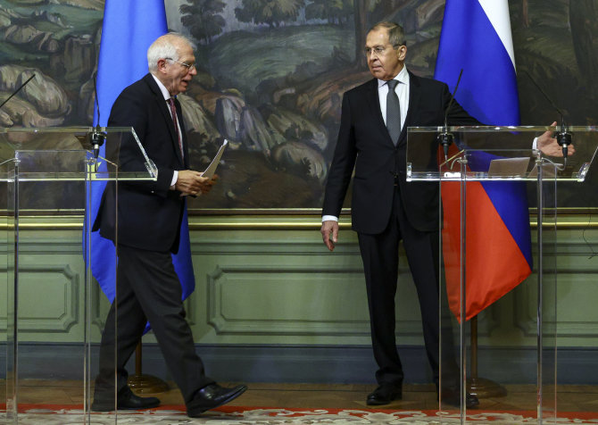 „Scanpix“ nuotr./ Sergejaus Lavrovo ir Josepo Borrellio susitikimas Maskvoje