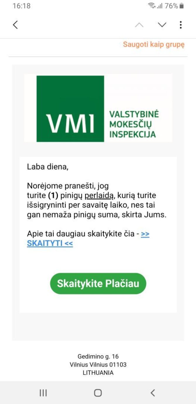 Melagingas pranešimas