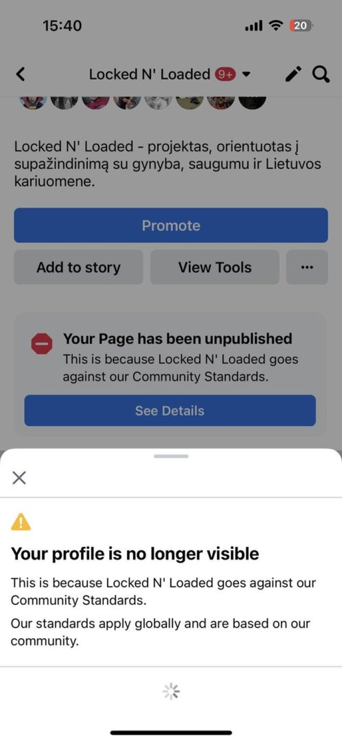 Užblokuota „Locked N' Loaded“ paskyra