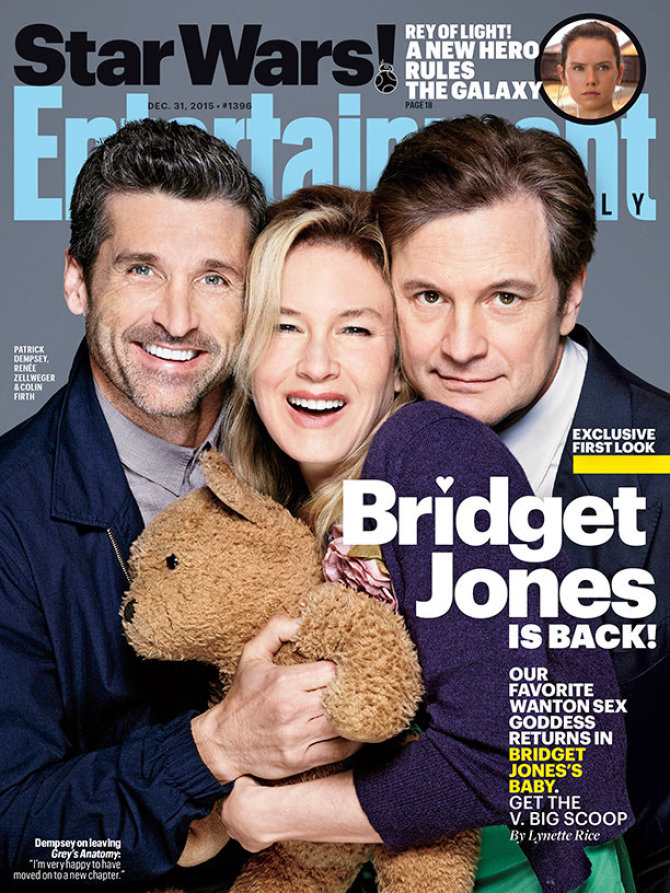 „Entertainment Weekly“ viršelis/Filmo „Bridžitos Džouns kūdikis“ aktoriai Patrickas Dempsey, Renee Zellweger ir Colinas Firthas