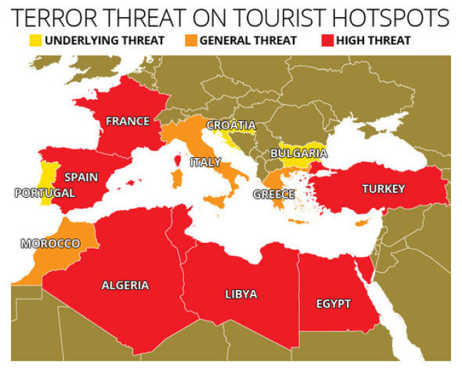 Anglija.today nuotr./Galimų terorizmo atakų žemėlapis