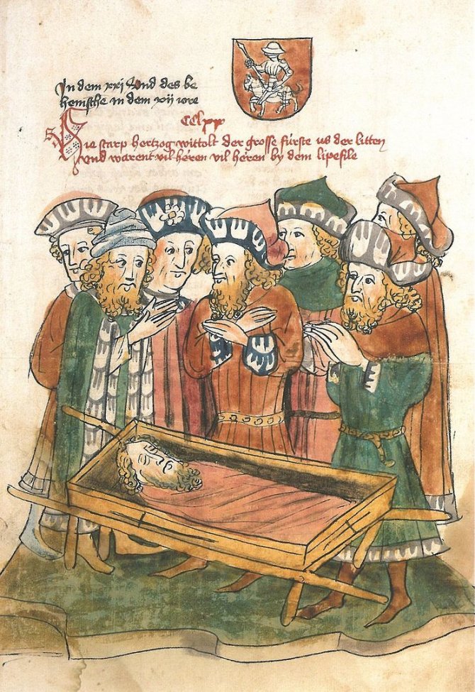 Wikimedia Commons / Public Domain pav./Vytauto Didžiojo mirties iliustracija 1443 m. knygoje
