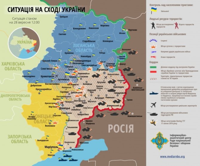Unian.net nuotr./Situacija Rytų Ukrainoje rugsėjo 28 d.