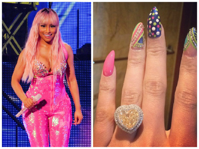 „Scanpix“/XPOSUREPHOTOS.COM ir „Instagram“ nuotr./Nicki Minaj ir jos sužadėtuvių žiedas