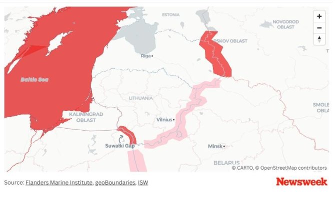 „Newsweek“ nuotr./„Newsweek“ sumodeliavo galimas Trečiojo pasaulinio karo fronto linijas