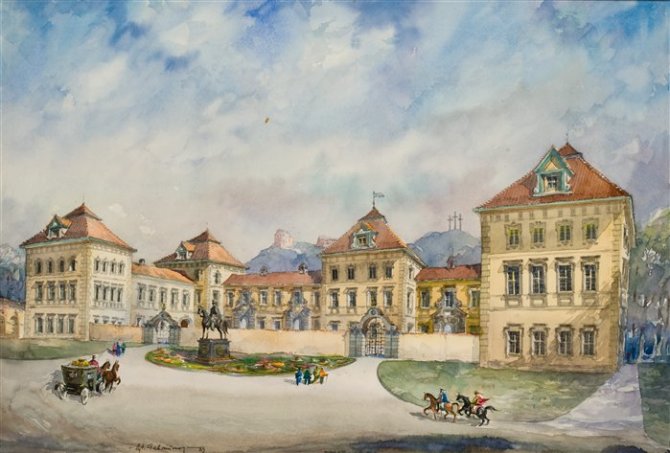 Taip XVII a. Vilniuje turėjo atrodyti Radvilų rūmai. Dailininkas V.Gabriūnas