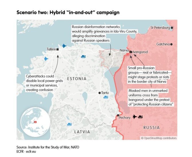 ECFR/Analizuota, kiek tikėtinas Rusijos įsiveržimas į Baltijos šalis / Hibridinės atakos scenarijus