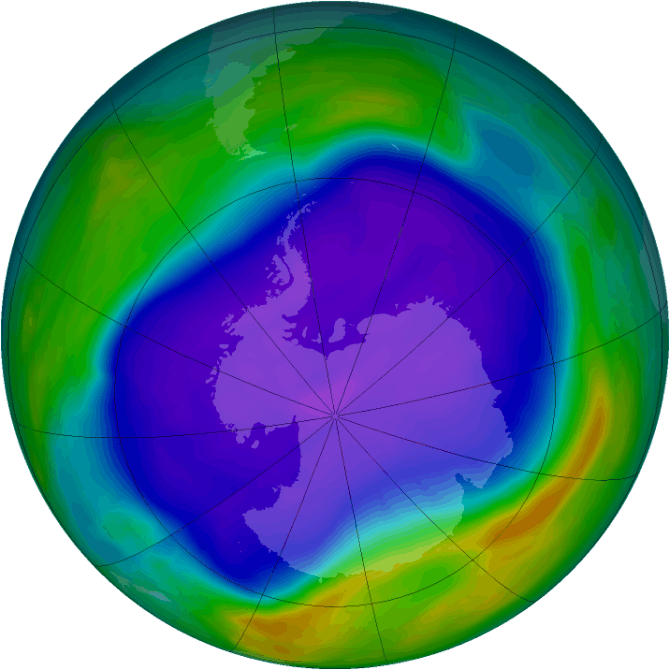 NASA nuotr./Ozono skylė virš Antarktikos