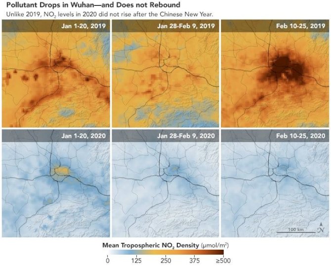 NASA/EKA nuotr./Oro tarša virš rytinės Kinijos dalies šiemet sumažėjo neįprastai stipriai