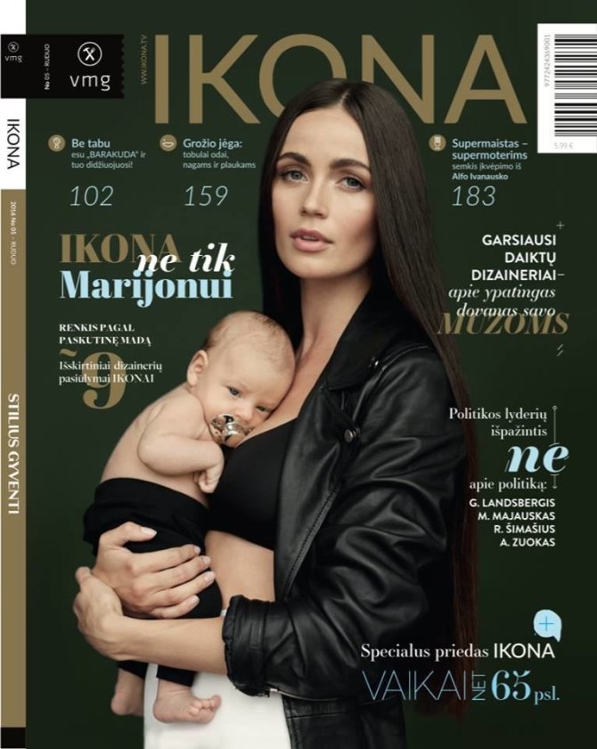 Žurnalo „Ikona“ viršelis/Ieva Daugirdaitė su sūnumi Majumi Mikutavičiumi
