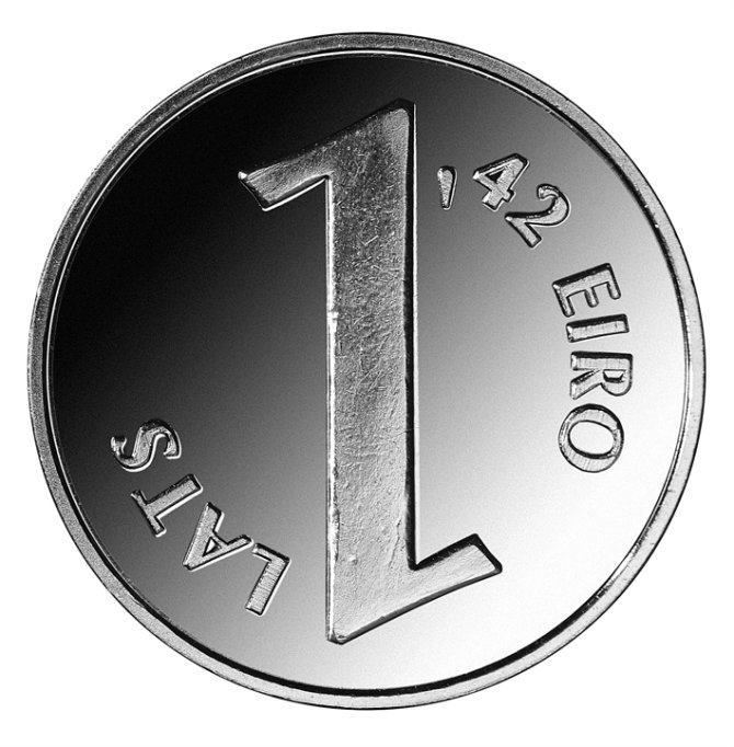 Latvijos banko nuotr./Paritetinė vieno lato ir 1,42 euro moneta