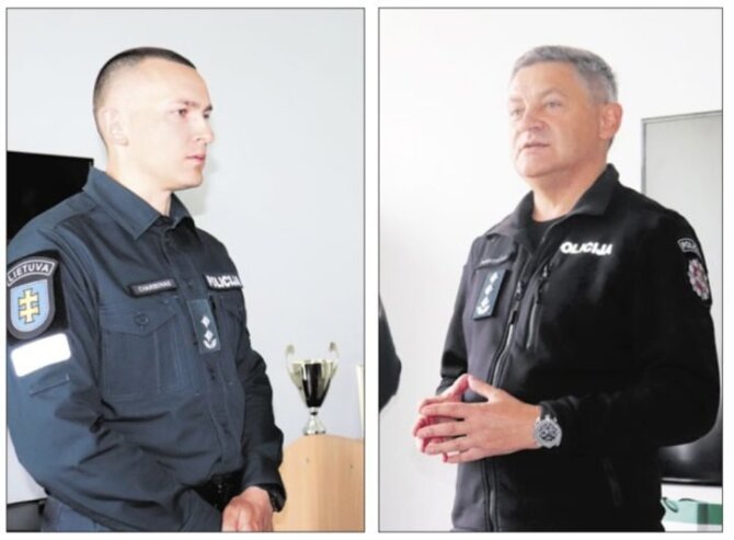 Jolitos Pileckienės / „Jurbarko šviesos“ nuotr./Marijampolės apskrities VPK viršininkas Harimantas Poškevičius (dešinėje) ir Jurbarko komisariato vadovas Edgaras Charisovas.