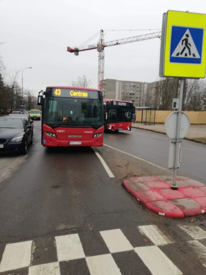 15min skaitytojo nuotr./Dėl stovinčio automobilio autobusas negalėjo pravažiuoti Taikos g.