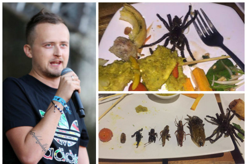 Manto Katlerio pietūs Kambodžoje: tarantulas, skorpionas, lervos ir krokodiliena