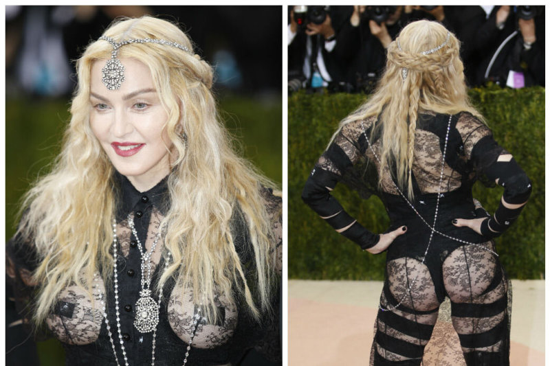 57-erių Madonnos įvaizdis „Met Gala“ pokylyje: apnuogintos krūtys ir užpakalis