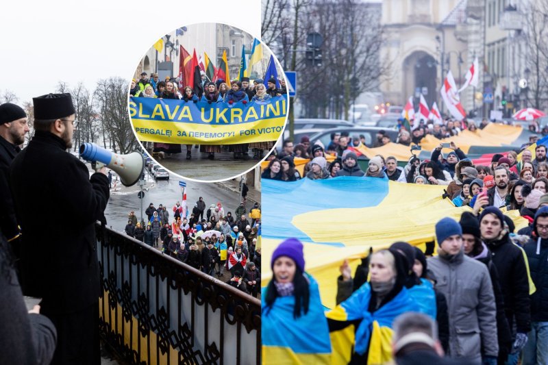 Vilniuje – eitynės už Ukrainos pergalę: tūkstantinė minia, 50 metrų vėliavos, ašaros ir viltis