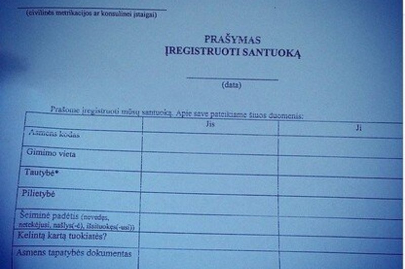 Egidijaus Dragūno paviešintas prašymas įregistruoti santuoką