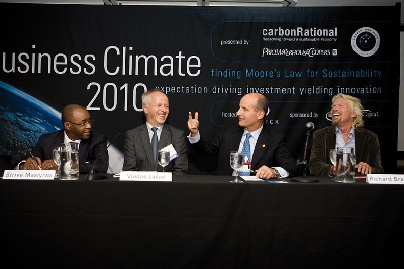 „Carbon War Room“ įkūrėjai: (iš kairės) Strive Masiyiwa, José María Figueresas, Vladas Lašas, Richardas Bransonas.