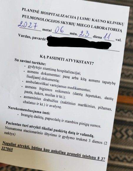 15min skaitytojo nuotr./Siuntimas 2027 metams į Kauno klinikų Miego laboratoriją