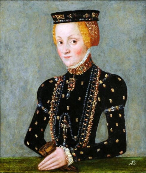 Krokuvos nacionalinio muziejaus archyvo nuotr./Kotryna Jogailaitė su tėvų dovanotu pakabuku nutapyta ir Luko Kranacho Jaunesniojo paveiksle 1553 metais