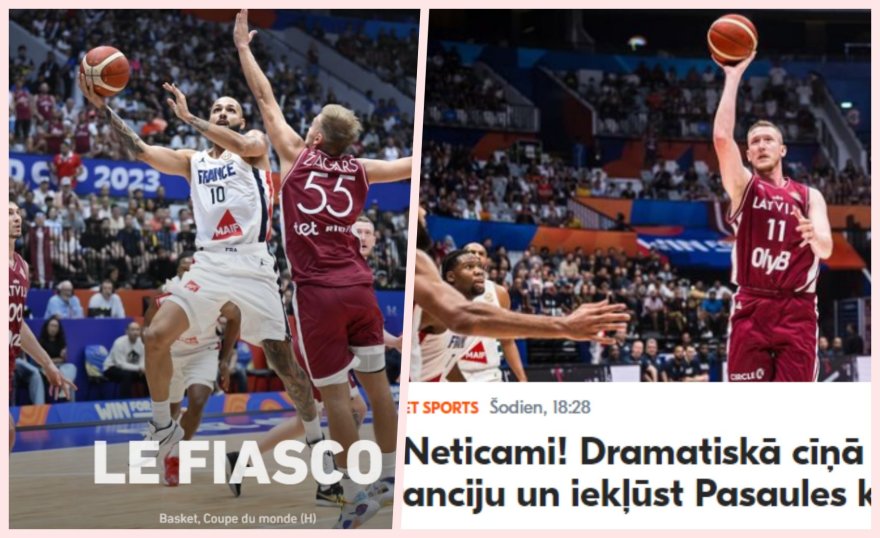 tvnet.lv ir l'equipe.fr vaizdai/Latvijos žiniasklaida trimitavo apie „neįtikėtiną“  pergalę, Prancūzijos – apie fiasko.