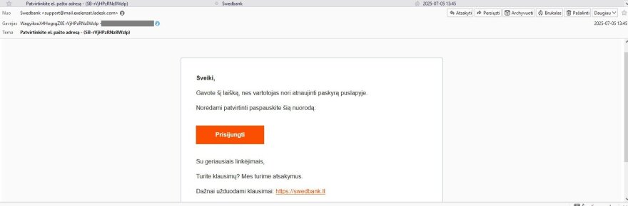 Sukčiaujant naudojamasi „Swedbank“ vardu