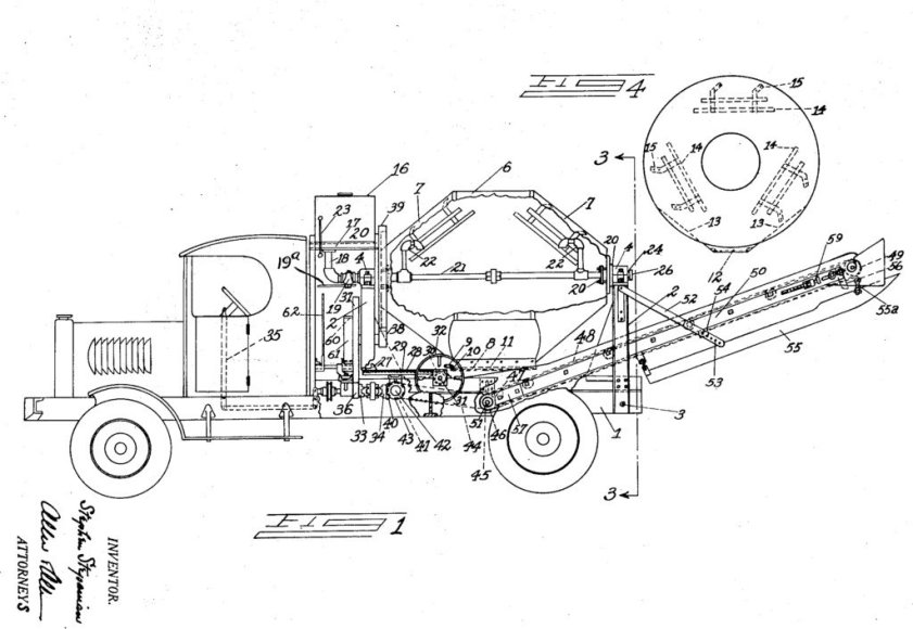 Stepheno Stepaniano betonvežio patento iliustracija.