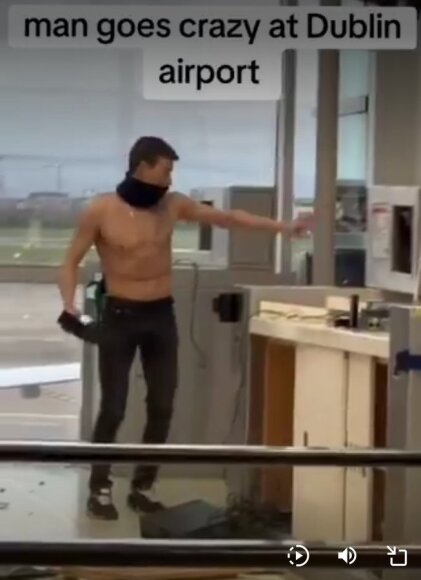 Stop kadras iš video/Dublino oro uoste siautėjęs lietuvis Lukas Kaunietis