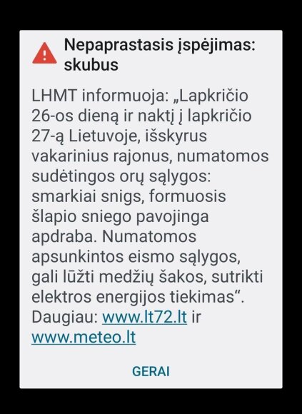 Meteo.lt įspėjimas