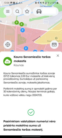 Skaitytojo nuotr./„UniPark“ programėlės pranešimas