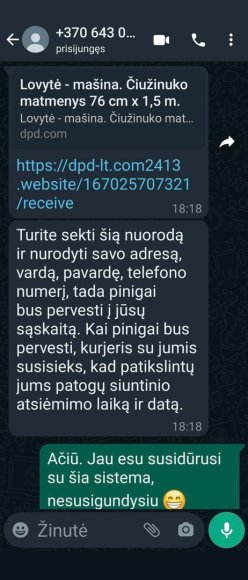 Asmeninio archyvo nuotr./Lovytę parduoti bandžiusi Dovilė iš tariamo pirkėjo sulaukė patikinimo, kad kurjeris baldą ir išardys, ir išneš, ir išveš. Tereikia tik suvesti duomenis į nuorodą. Dovilė tokiu triuku nepatikėjo.