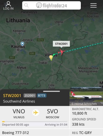 Skaitytojo nuotr./„Flightradar“ nuotr.