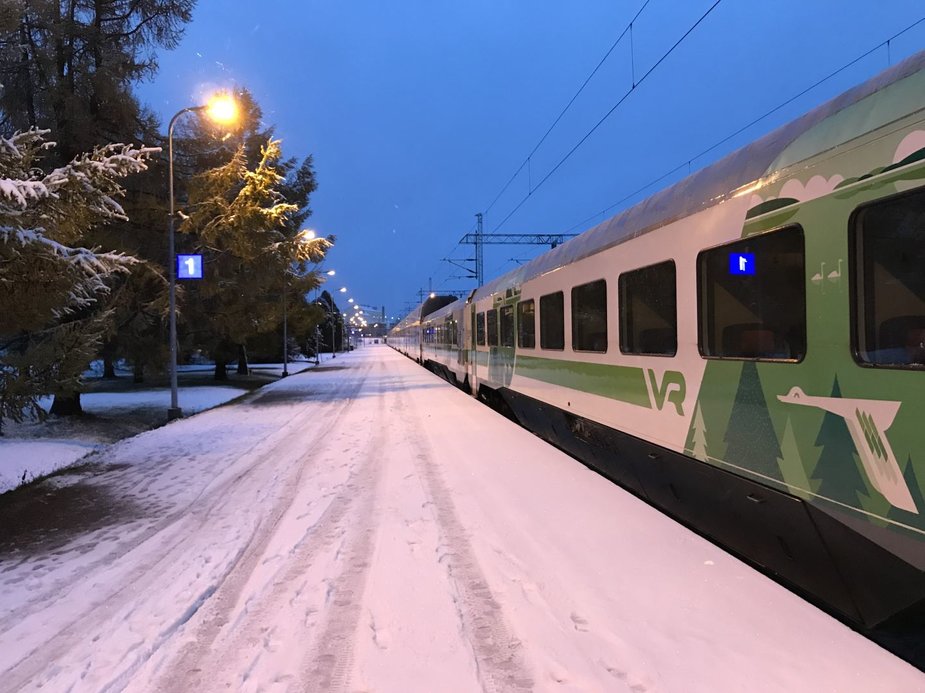 Asmeninio archyvo nuotr./Eglės ir jos šeimos kelionė į Laplandiją - Rovaniemi traukinių stotis