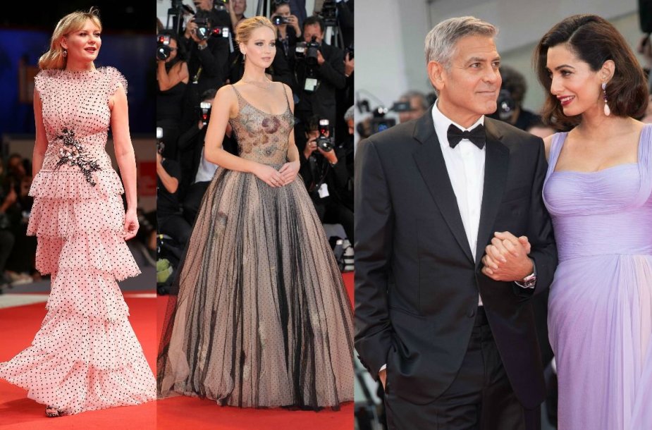 Kirsten Dunst, Jennifer Lawrence ir George'as su Amal Clooney