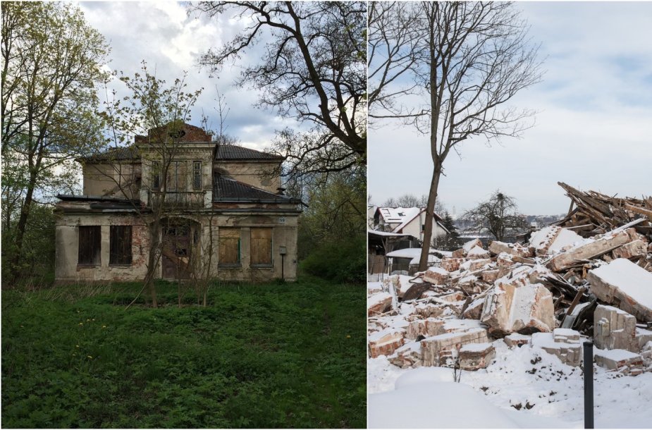 J.Kraucevičiaus vila prieš ir po griovimo darbų