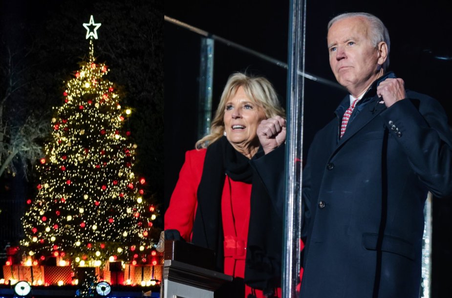 Joe Bidenas ir Jill Biden kalėdinės eglės Baltuosiuose rūmuose įžiebime